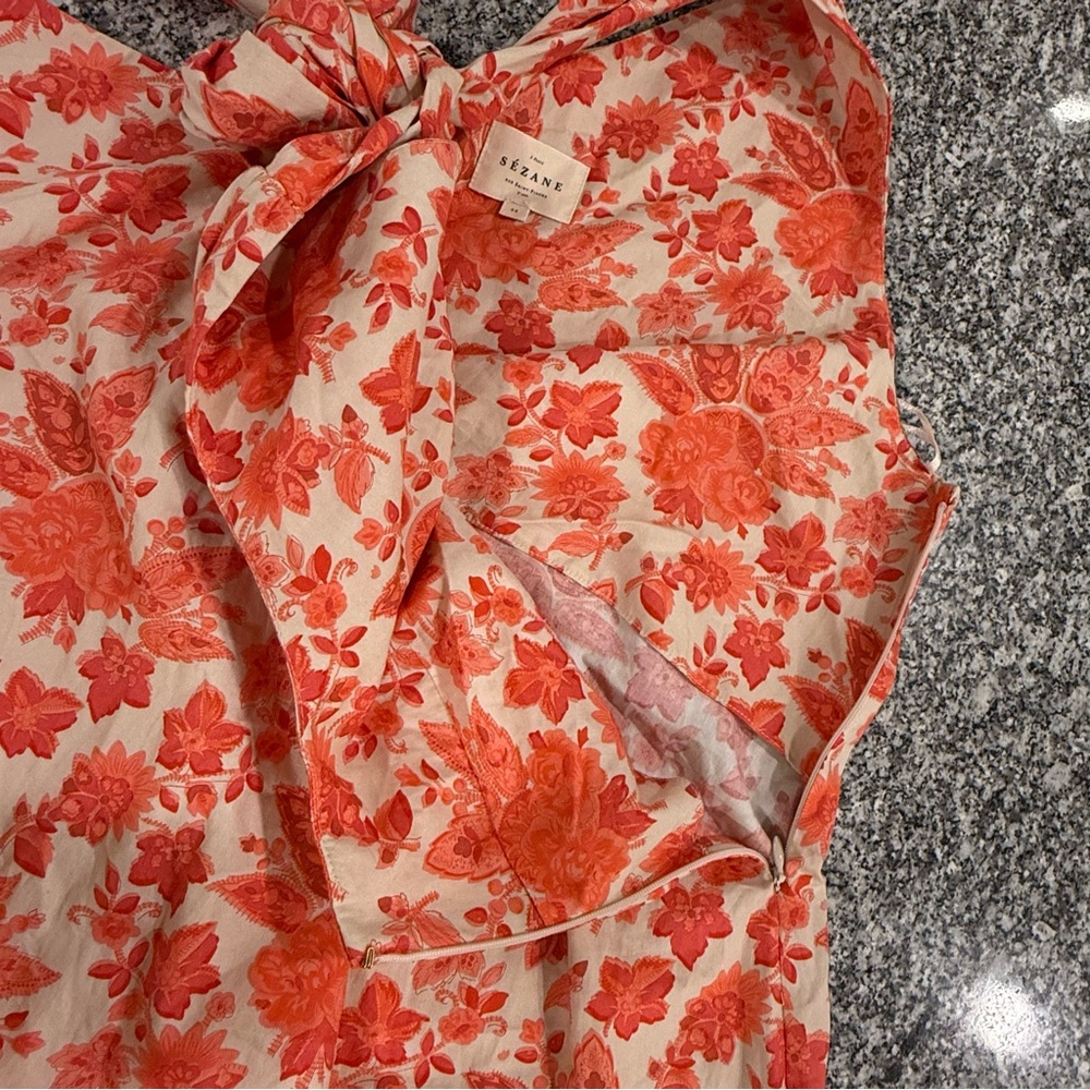 Sezane Teva Floral One-Shoulder Dress 44 US 12 France Coral Cream Maxi Vacation - Picture 15 of 16